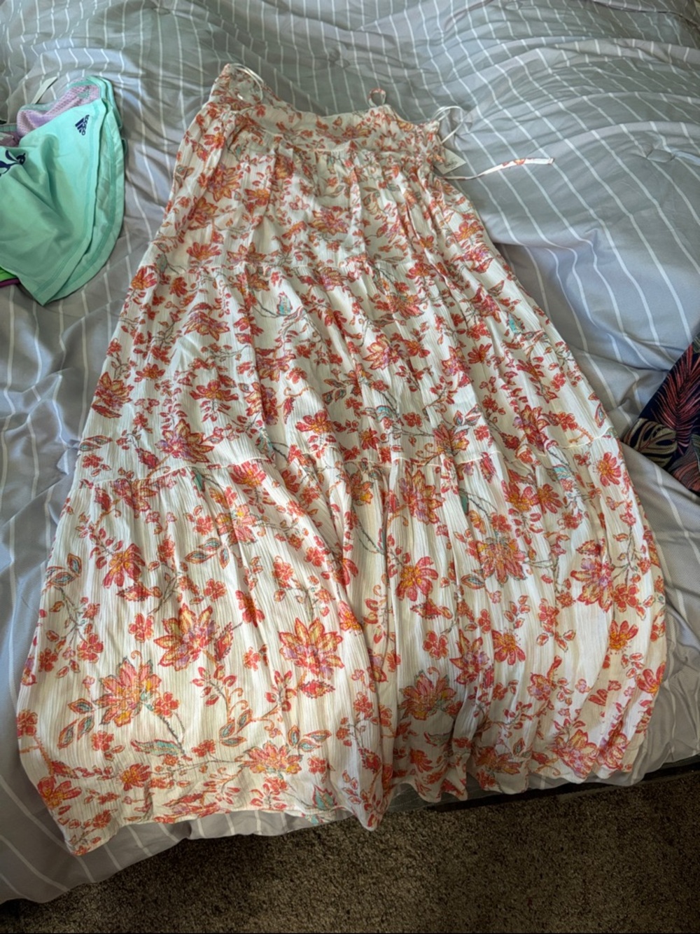 SO White Maxi Skirt with Orange Floral Print